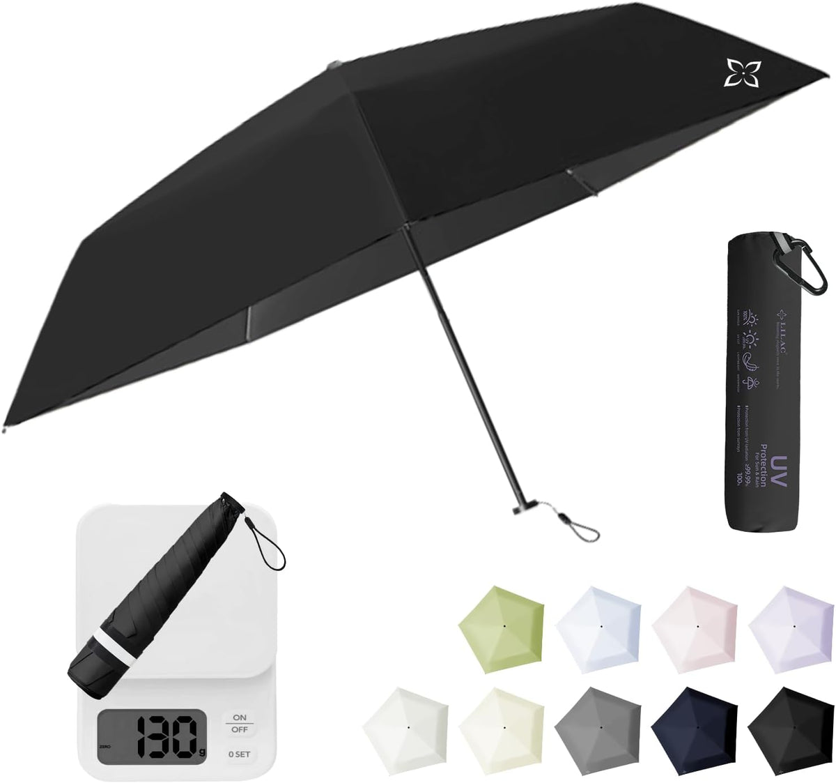 Mini Compact Travel Umbrella, 3.7Oz Ultralight Carbon Fiber UPF 50+ UV Protection Umbrellas for Rain & Sun, Portable Small for Backpack Car, for Women Men Kids, TSA Approved