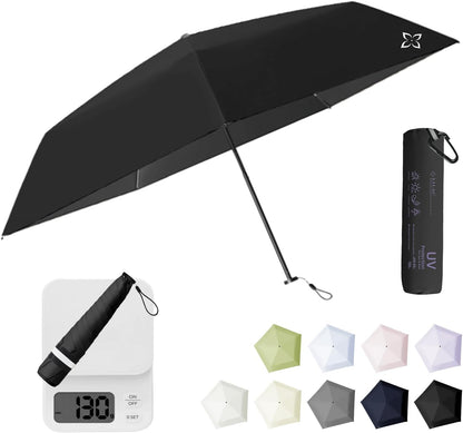 Mini Compact Travel Umbrella, 3.7Oz Ultralight Carbon Fiber UPF 50+ UV Protection Umbrellas for Rain & Sun, Portable Small for Backpack Car, for Women Men Kids, TSA Approved