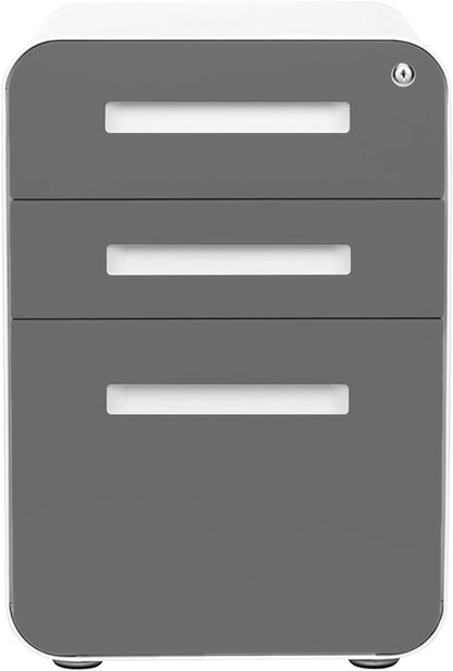 Laura Davidson Furniture Stockpile 3 Drawer File Cabinet with Lock - Under Office Desk Metal Filing Cabinet, Legal/Letter File Folders, Wheels and Stationary Feet, Pre-Assembled, Dark Grey Faceplate