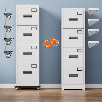 Aobabo 56" H 4 Drawer Moblie Office File Cabinet with Lock, Rolling Metal Filing Storage Cabinet, Legal/Letter A4 Size, White, Assembly Required