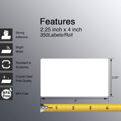 BETCKEY - 2.25" x 4" (57 mm x 102 mm) Multipurpose & Shipping Labels Compatible with Zebra & Rollo Label Printer,Premium Adhesive & Perforated [2 Rolls, 700 Labels]