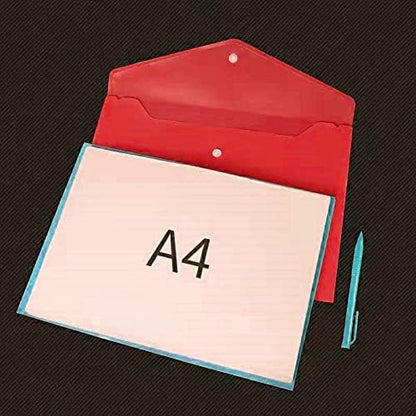 Poly Envelope 12 Pcs Document Envelopes with Snap Button Quality Clear Document Folder for A4 Size (red)