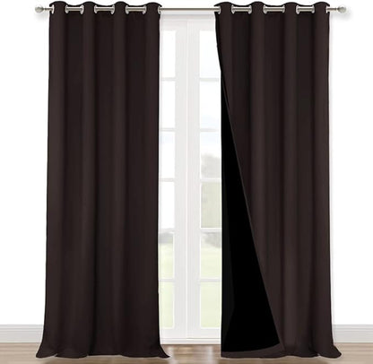NICETOWN Cold Blocking 100% Blackout Curtains, Durable Black Lined Blackout Curtains for Bedroom, Energy Saving Long Curtains for Patio Sliding Glass Door, Brown, 52 inches x 95 inches, 2 Panels