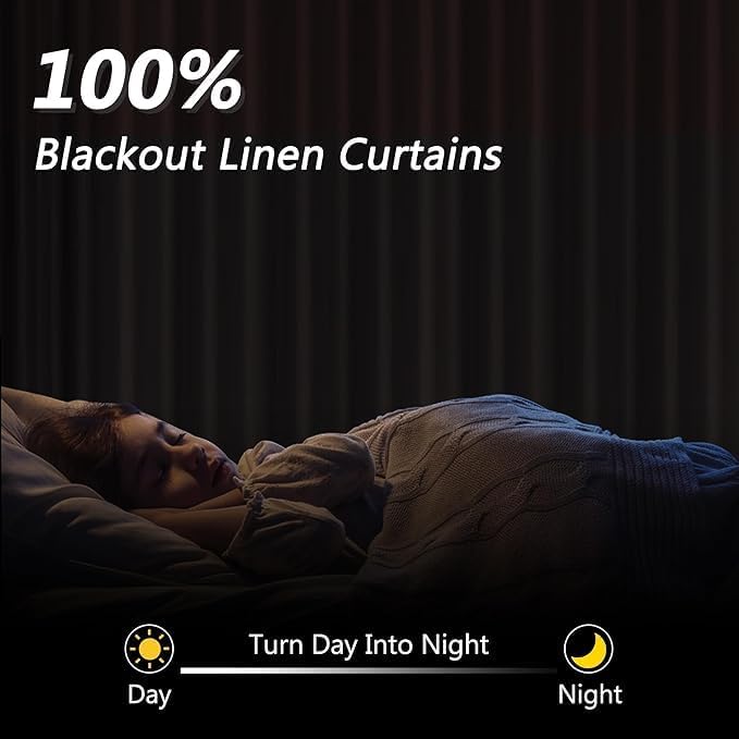 Guken Cream 100% Blackout Curtains 54 Inch Length 2 Panels Set for Living Room Bedroom Back Tab Black Out Linen Drapes Room Darkening Window Curtains 52x54