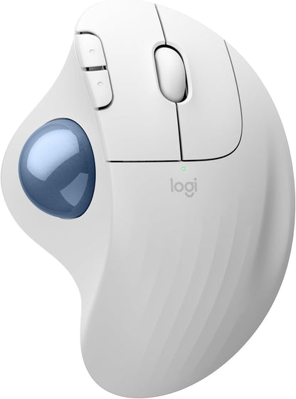 Logitech Ergo M575S Wireless Trackball Mouse, Wireless Ergonomic Mouse with Bluetooth and Encrypted Dongle, Comfortable Thumb Control, Precise and Smooth Tracking, for PC/Mac - Off-White Blue Ball
