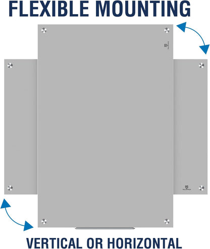 TSJ OFFICE Glass Dry-Erase Board - 36 x 24 Inches Wall Mounted Magnetic Whiteboard, Large Frameless Glass White Board for Office, Home & School, Gray