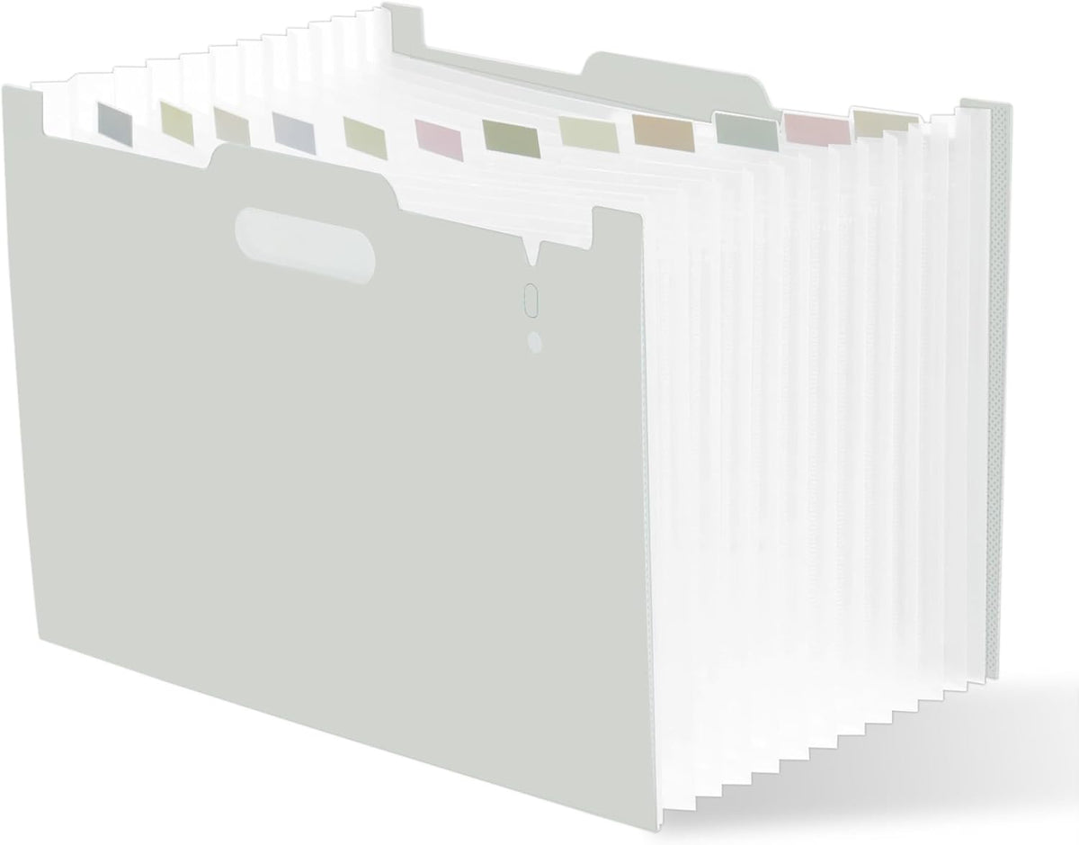 Y YOMA 2 Pack Accordion File Organizer with Handle 12 Pockets Expanding File Folder with Removable Tabs for A4 Letter Size Paper Portable Plastic Filing Organizer Document Bill Receipt Holder, Grey