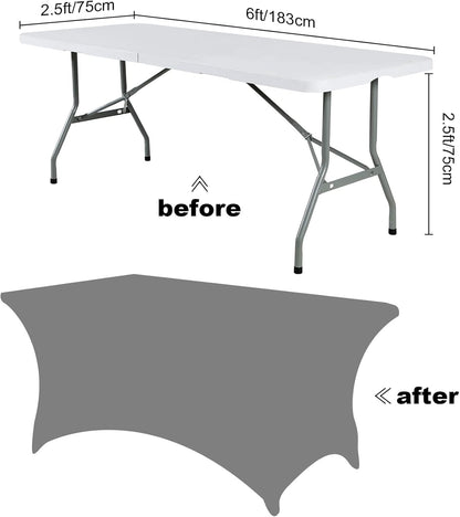 SuperO Waterproof Spandex Table Cover for 6FT Table Universal Fitted Stretch Tablecloth for Party, Banquet, Wedding and Events-Gray