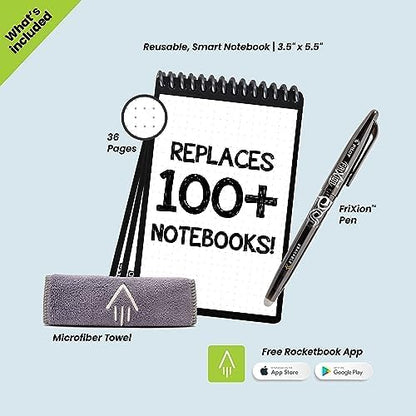 Rocketbook Smart Reusable Notebook, Mini Spiral Notebook, Midnight Blue, (3.5" x 5.5")