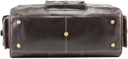 Buffalo Leather Duffle Bag for Men 24 Inches | Top Grain Leather Travel Bag | Large Overnight Weekender Holdall Bag | Vintage Classic Style Sports Gym Bag | Carry On Luggage Bag Best for Gift by Hulsh