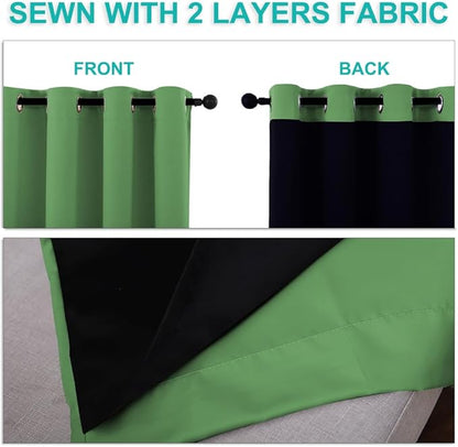 NICETOWN Full Shading Curtains for Windows, Forest Green, Pack of 2, 70 inches W x 95 inches L, Super Heavy-Duty Black Lined Blackout Curtains for Bedroom, Privacy Assured Window Treatment