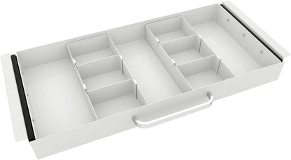 Large Size Under Desk Slide out Pencil Drawer White with Adjustable Space Divider Design for Storing Pencil and Office Accessories, Underdesk Pull out Tray Organizer Mounted for Sit Stand Workstation