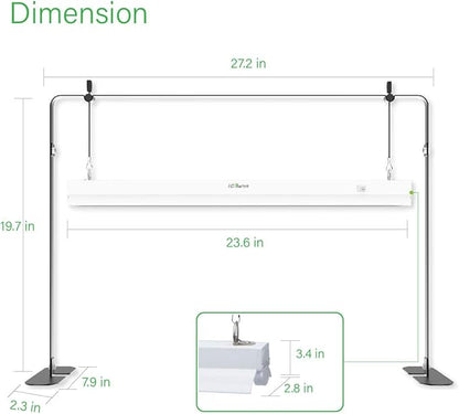 2ft Grow Light for Seed Starting,LED Grow Lamp for Indoor Plants,Seedling Grow Light with Stand,Seed Starter Light Kit with Natural White Spectrum,Height Adjustable,Iron Frame,Timer Outlet