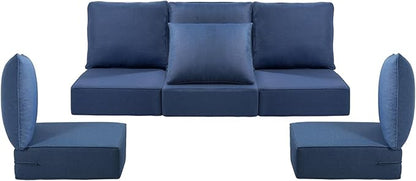 Luxury 24x24x6 Outdoor Cushions for 5-Seat Sectional Sofa Set of 5 - Water-Repellent 11-Piece Patio Cushion Set for Outside Rattan Wicker Loveseat Chair L-Shape Couch - Navy Blue/Classic