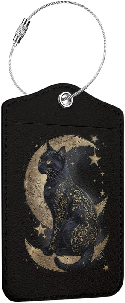 Cat Moon Luggage Tag, Suitcase Tags with Privacy Flap and Metal Loop, Luggage Tags for Suitcases, Identifiers Travel Essentials Bag Tag, Cat Lovers Gifts for Women Girls Friends Sister