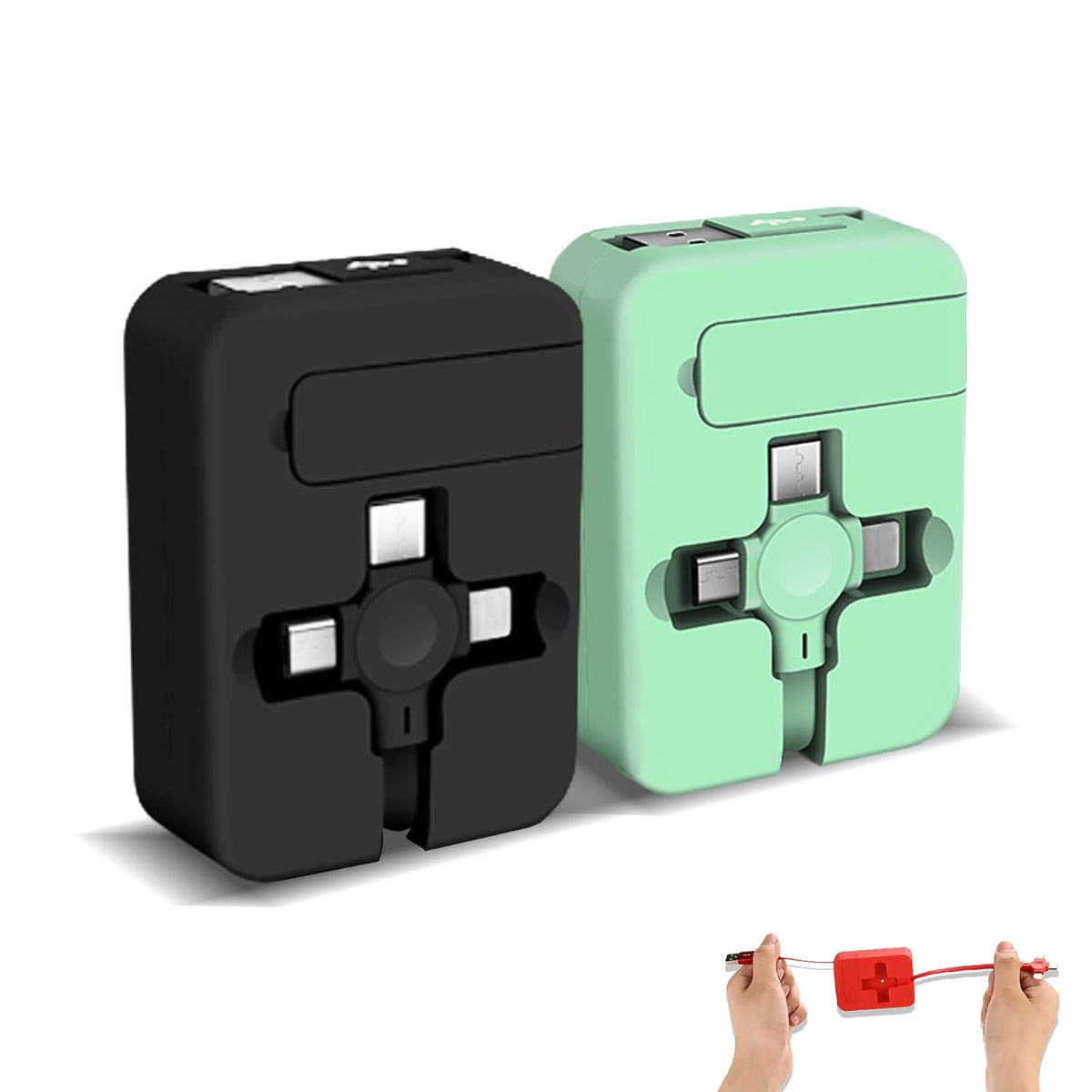 2 Pcs 3 in 1 Retractable Multi Chargers Cable(3.28FT) with USB C/Micro USB/IP and Phone Stand, Festivals and Birthday Gift for Your Family and Friends, Compatible with iPhone/Android/Tablet