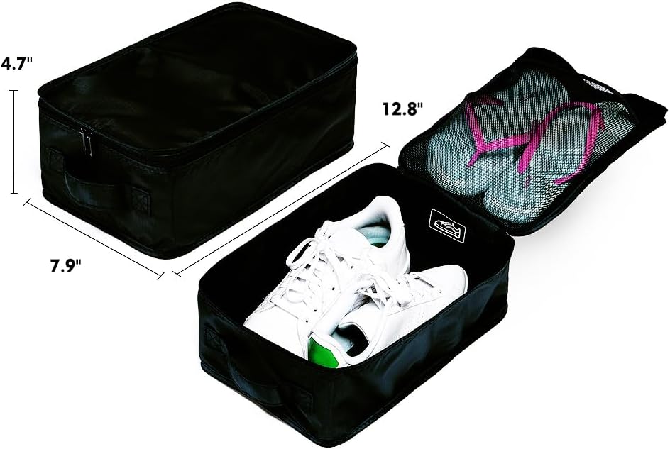 JJ POWER Travel Shoe Bags, Foldable Waterproof Shoe Pouches Organizer-Double Layer (Black, 2 Packs)