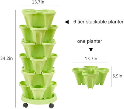 Vertical Planter 3 Tiered,Stackable Planters for Strawberry Herb Flower and Vegetable Stacking Garden Tower Gardening Pots with Removable Wheels and Bottom Indoor Outdoor