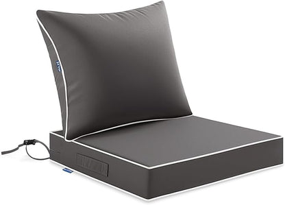 MIULEE Dark Grey Outdoor Seat Cushion 22x22 Inch Waterproof & 3 Year Fade Resistant Deep Seat and Back Cushion for Patio Furniture Chair Sofa Couch with Handle and Adjustable Straps