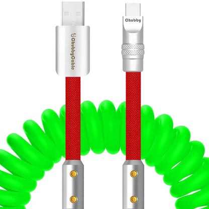 chubbycable Colorblock Chubby - Spring Braided Silicone Charge Cable Coiled USB C Cable Fast Charging Type C Charger Cord for Car, Green+Red, USB-A to Type-C, 2.29FT-3.6FT