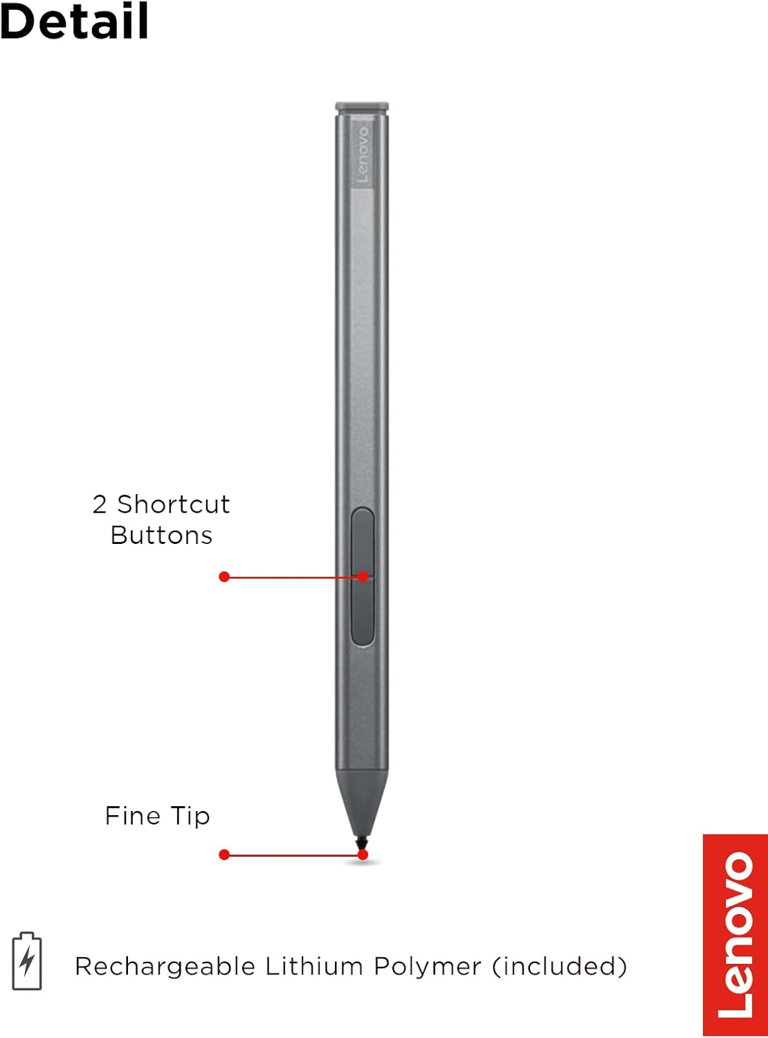 Lenovo Slim Pen – Magnetic Precision Stylus for Lenovo Laptops – 4096 Pressure Levels, Tilt Sensitivity, Rechargeable, Perfect for Drawing, Digital Art, Note-Taking