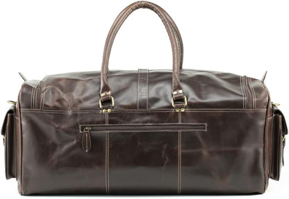 Buffalo Leather Duffle Bag for Men 24 Inches | Top Grain Leather Travel Bag | Large Overnight Weekender Holdall Bag | Vintage Classic Style Sports Gym Bag | Carry On Luggage Bag Best for Gift by Hulsh