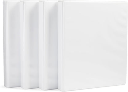 Amazon Basics 3-Ring Binder with Round Rings and Interior Pockets, 1-Inch, White, 4-Pack