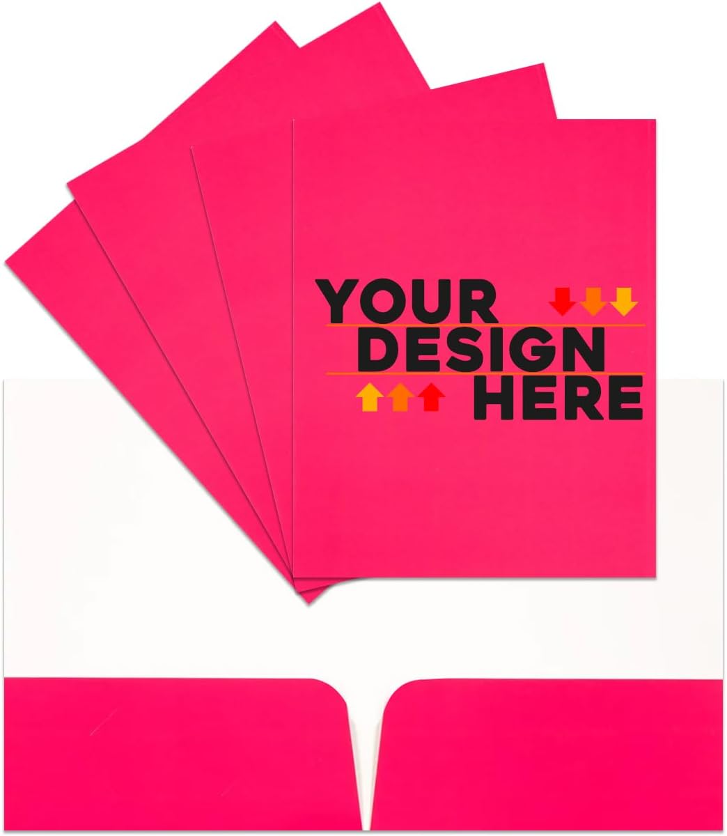 JAM PAPER Custom Printed Semi-Gloss Folders with Round Corner Pockets - Personalized Logo & Text - 12pt C1S - Pink - 250/Pack