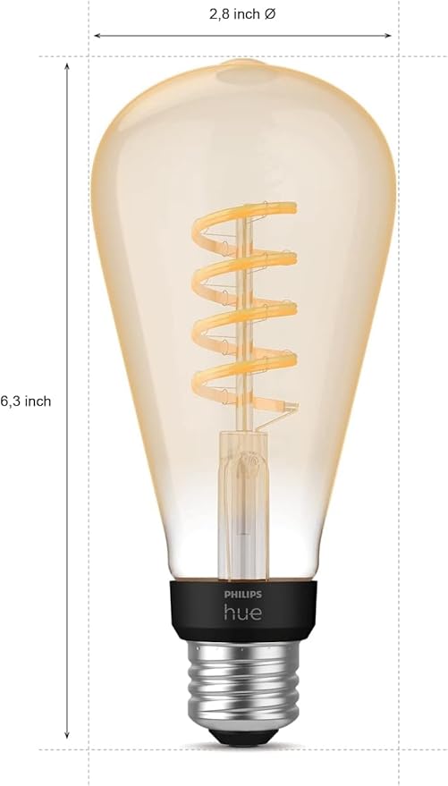 Philips Hue Smart 60W ST23 Filament LED Bulb - White Ambiance Warm-to-Cool White Light - 1 Pack - 550LM - E26 - Indoor - Control with Hue App - Works with Alexa, Google Assistant and Apple Homekit