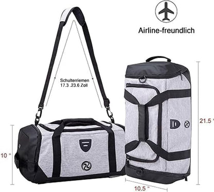 Gym Duffle Bag Backpack Waterproof Sports Duffel Bags Travel Weekender Bag for Men Women Overnight Bag with Shoes Compartment Grey