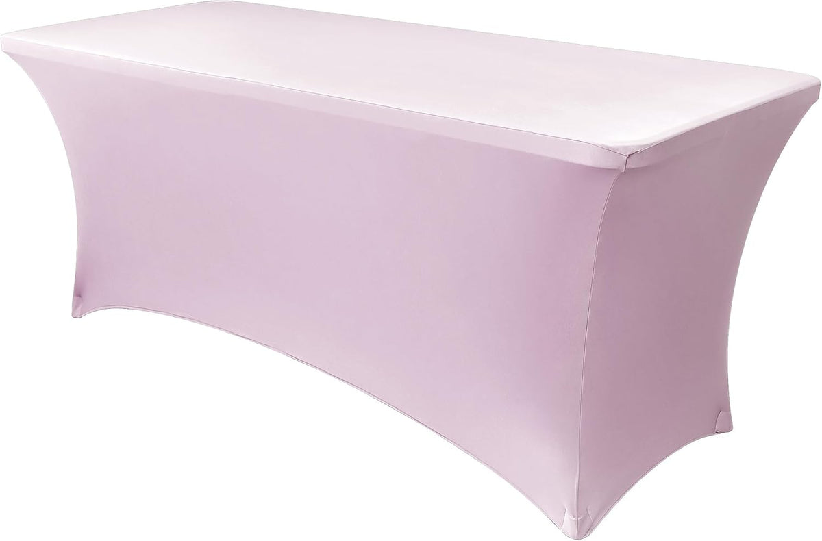 Obstal Spandex Table Cover 8ft Fitted Tablecloth Rectangular - Stretch Rectangle Folding Table Cloth for Birthday Party Wedding Banquet, Light Pink, 96L x 30W Inch