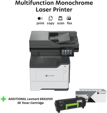 Lexmark MX532adwe Monochrome Laser All-in-One Printer, Duplex, 4.3-inch Color Touch Screen, Up to 46 ppm (38S0820) Bundle with 66S1000 Black 5K Yield Toner Cartridge