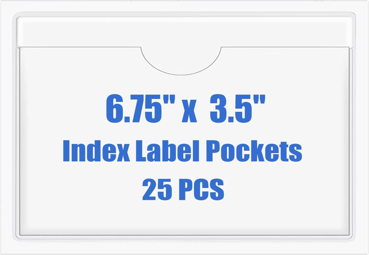Origin-Joy 25 PCS Self-Adhesive Index Label Pockets, Clear Plastic Peel & Stick Card Holders with Top Open for Loading (6.75 x 3.5 inch)