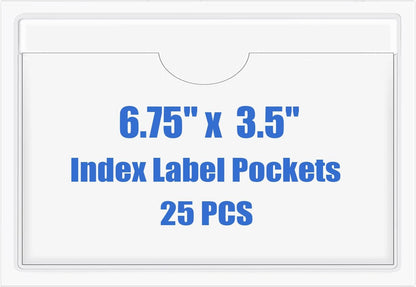 Origin-Joy 25 PCS Self-Adhesive Index Label Pockets, Clear Plastic Peel & Stick Card Holders with Top Open for Loading (6.75 x 3.5 inch)