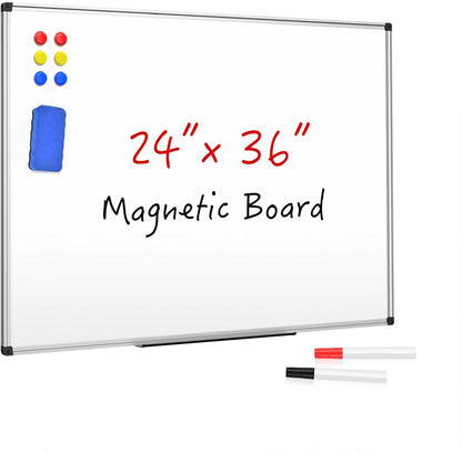 Magnetic Dry Erase Whiteboard 36 x 24 Inch - Small White Board, Silver Aluminum Frame Wall-Mounted, Magnetic Eraser, 2 Pens, Detachable Marker Tray, 6 Magnets for Office, School