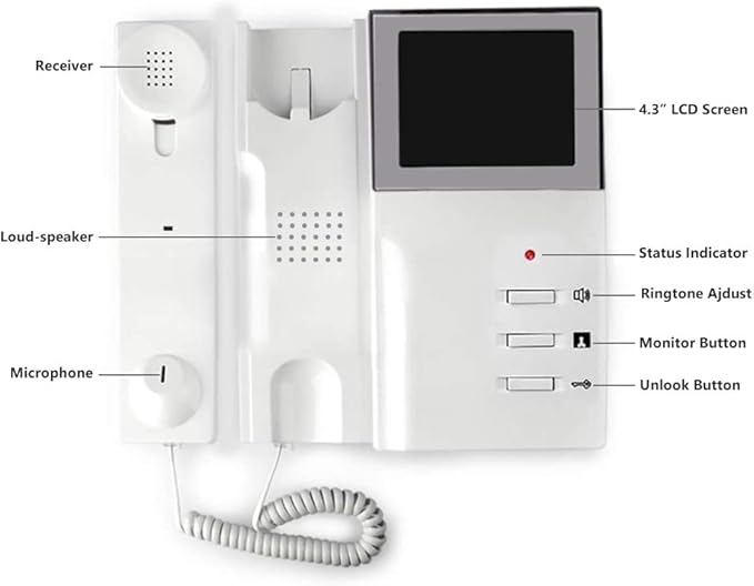 AMOCAM Video Door Phone System, 4.3 Inches Clear LCD Monitor Wired Video