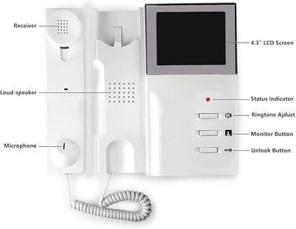 AMOCAM Video Door Phone System, 4.3 Inches Clear LCD Monitor Wired Video