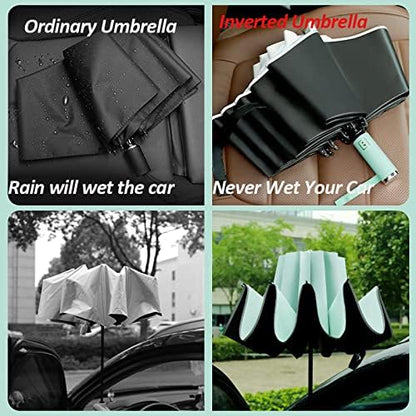 BAODINI Inverted UV Umbrella for Rain and Sun Medium Size UPF 50+ Rverse Compact Umbrella Auto Open Close