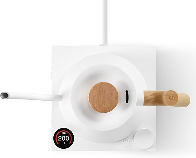 Fellow Stagg EKG Pro Electric Gooseneck Kettle - Pour-Over Coffee and Tea, Quick Heating, Precise Temperature Control, Scheduling, Built-in Brew Timer, Matte White with Maple Wood Handle, 0.9 Liter