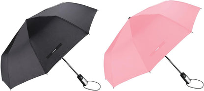 TradMall 2 Pack Travel Umbrella Windproof 46/56 Inches Large Canopy Reinforced Fiberglass Ribs Auto Open & Close