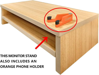 JZD Sturdy Computer Stand with Storage Shelves,Wood Monitor Stand for Desk