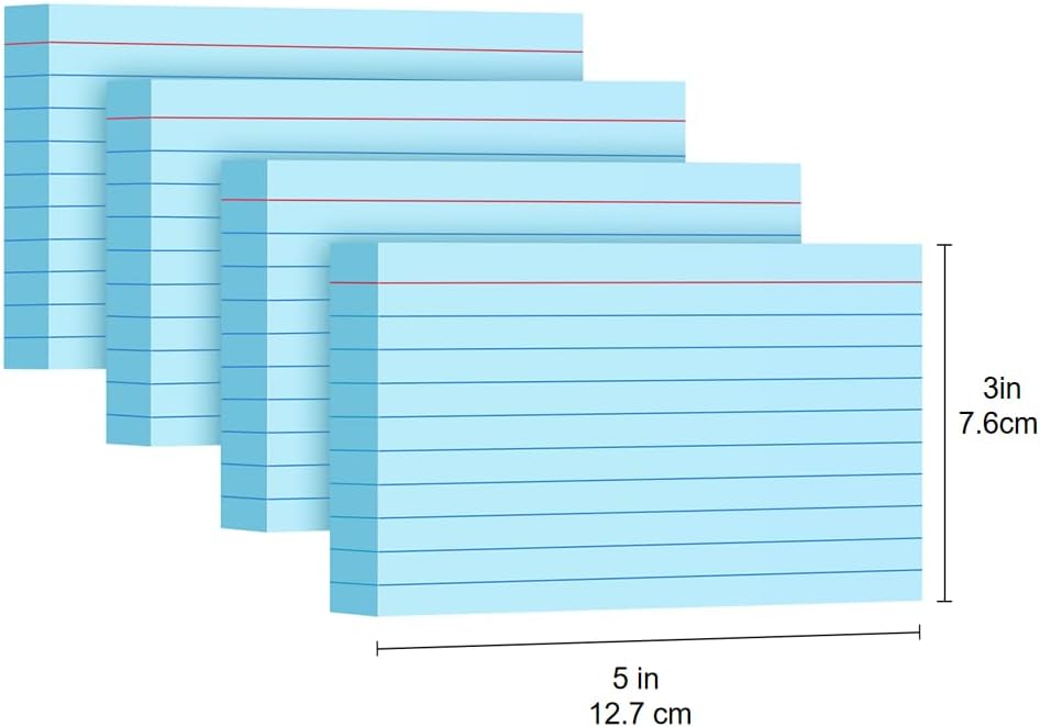 Blue Index Cards 3x5, 200 Pack, Ruled Index Cards, Flash Cards for Studying, Heavy Note Cards for Office, Home and School, 4 Packs of 50