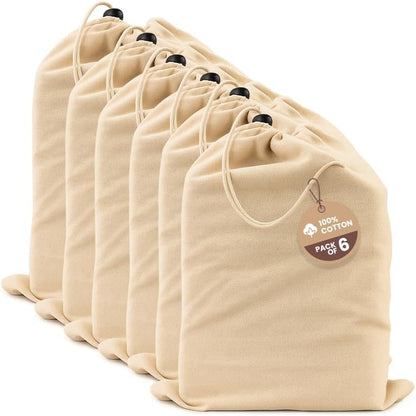 LFH Cotton Shoe Storage Bags with Drawstring, Dustproof Breathable Reusable Organizer, Perfect For Travel, Dorm, Hotel, College, Gym, Easy to Carry, Machine Washable 8"x17" (Pack of 6) - Natural