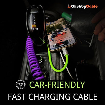 chubbycable Colorblock Chubby - Spring Braided Silicone Charge Cable Coiled USB C Cable Fast Charging Type C Charger Cord for Car, Red+White, Type-C to Type-C, 2.29FT-3.6FT
