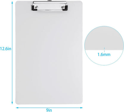 Plastic Clipboards Set of 12, 12.5" x 9" Clear Clipboard, Standard A4 Size Plastic Clipboard, with Low Profile Clip, Office Clipboards for Business, Office, School & Home Supply