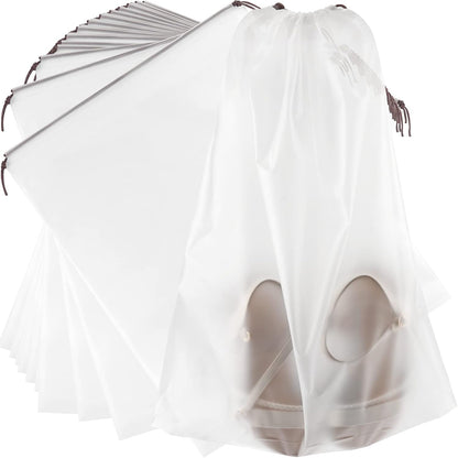 HAKZEON 100 PCS 16x20 Inch Clear Plastic Drawstring Bags, Portable Translucent Shoes Storage Organizers Pouch with Rope, Thickness 2 Mil Travel Bags for Sneakers, Dress Shoes, Slippers, Sandals