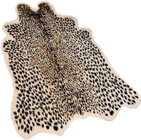 Leopard Area Rug Animals Printed Hide Mats Faux Fur Cowhide Skin Carpet for Home Office, Living Room, Bedroom, 5.2ft x 6.5ft (160 x 200cm)