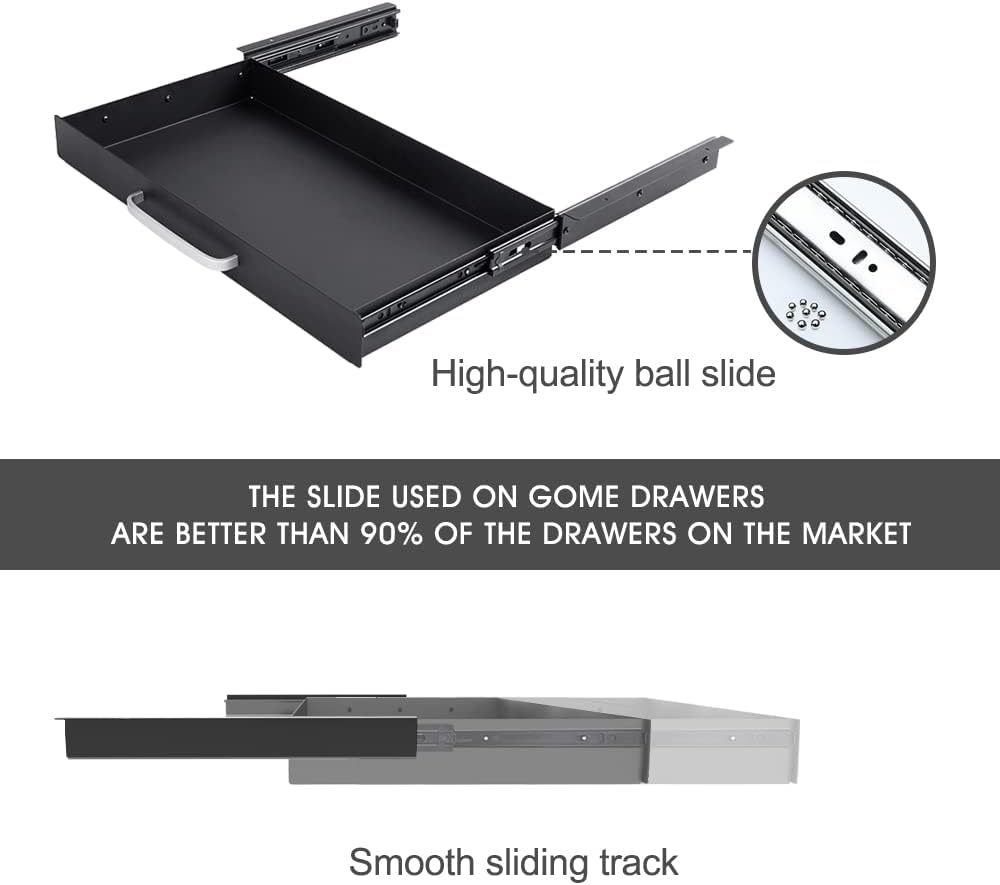 GOME Large Size Under Desk Slide out Pencil Drawer with Adjustable Space Divider Design for Storing Pencil and Office Accessories, Underdesk Pull out Tray Organizer Mounted for Sit Stand Workstation
