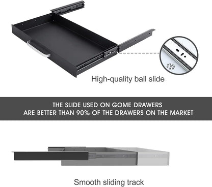 GOME Large Size Under Desk Slide out Pencil Drawer with Adjustable Space Divider Design for Storing Pencil and Office Accessories, Underdesk Pull out Tray Organizer Mounted for Sit Stand Workstation