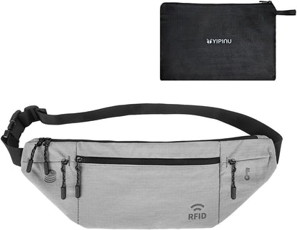 Travel Money Belt for Men and Women hidden slim passport holder - travel wallet with RFID blocking under clothes to protect Cash, Credit Cards and Documents (GRAY)